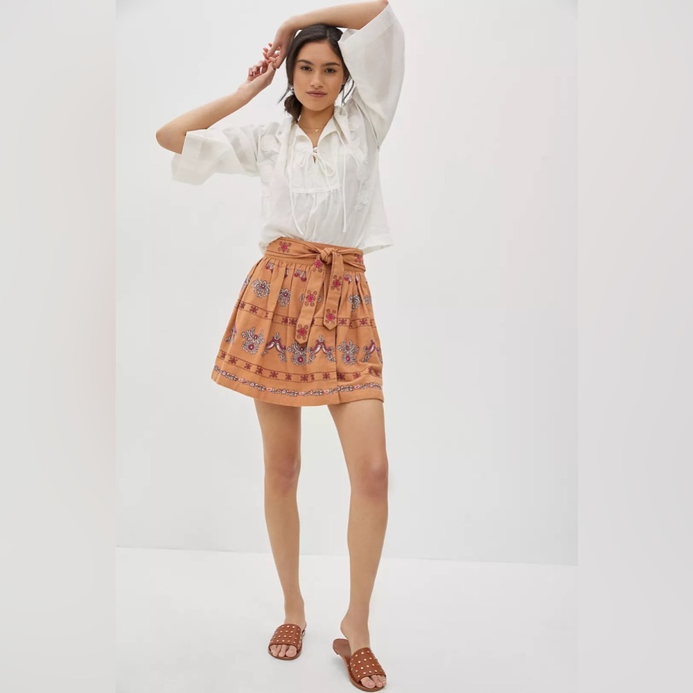 Anthropologie Meghan Embroidered Mini Skirt Size 4